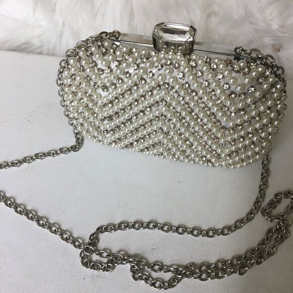 Aldo Handbags - NWT Aldo beige satin clutch with rhinestone &beads